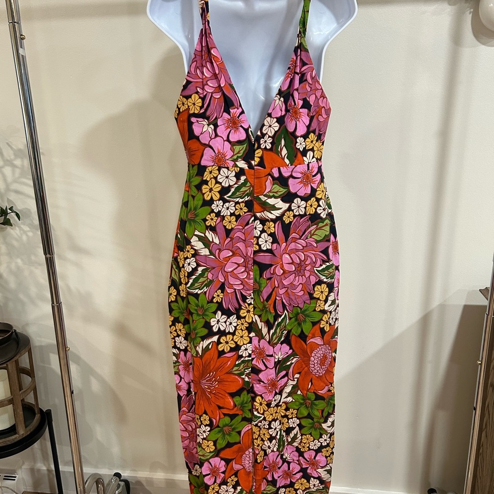 FARM Rio Floral Midi Dress in Pink, Orange, and Green - Picture 3 of 5